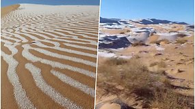 Gamta iškrėtė pokštą: Sacharos dykumoje pasirodė sniegas
