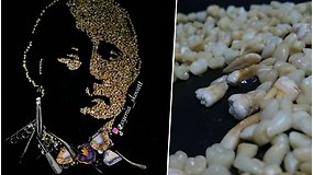 V.Putino portretą sudėjo iš žmogaus dantų: įkvėpė pareiškimas, kad Rusija išdaužys dantis „visiems agresoriams“
