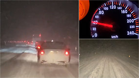 Eismo sąlygos ypač sudėtingos: dėl pažliugusio sniego automobilių kolonos juda vos 30-40 km/val. greičiu