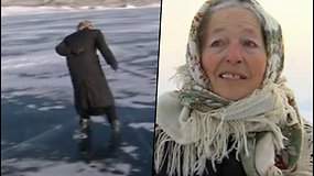 Prie Baikalo gyvenanti 79 m. močiutė be pačiūžų nebeįsivaizduoja savo gyvenimo – čiuožia ir savo malonumui, ir pas karves