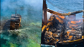 Išdegęs laivas kelia pavojų gamtai – tai didžiausia Šri Lankos jūrų ekologinė katastrofa