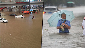 Meteorologai paskelbė aukščiausio lygio pavojų Kinijoje – iš krantų liejasi upės