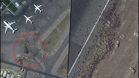 Palydoviniai vaizdai iš Kabulo oro uosto – tūkstančiai žmonių apsupo lėktuvus