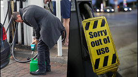 Degalų krizė Didžiojoje Britanijoje – kai kurie vairuotojai pylėsi degalus į plastikinius butelius