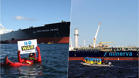 Danijoje aktyvistai blokavo rusiškos naftos perdavimą – plaukte ar baidarėmis išplaukė į ledinius vandenis