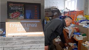 Ukrainoje, Ternopilio mieste, nuo karo pabėgusiems žmonėms dalijami maisto rinkiniai, nes kitaip jie neišgyventų