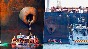„Greenpeace“ aktyvistai blokavo rusų naftos tanklaivį – atplaukė ir prisirakino prie laivo