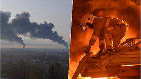 Ukrainos Makijivkos mieste liepsnoja ugnis – užsidegė naftos saugykla