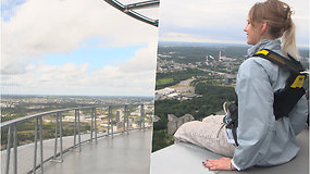 15min reportažas 170 m aukštyje – įspūdingi Vilniaus vaizdai ant Televizijos bokšto terasos pakraščio