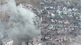 Ukrainiečių dronas nufilmavo sugriautą Bachmuto miestą: vietoje gyvenamųjų namų – juodi taškai