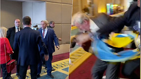 Ukrainos delegatas trenkė rusų delegatui į veidą, kai šis atėmė iš jo Ukrainos vėliavą