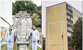 Algirdas ir Remigijus Gataveckai Alytuje namo sieną papuo&scaron;ė simboliniu pie&scaron;iniu