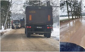 Į smėlio karjerus vykstančių sunkvežimių niokojamas žvyrkelis