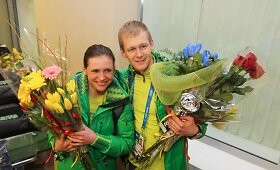 Lietuvių biatlono komandos sutiktuvės Vilniaus oro uoste