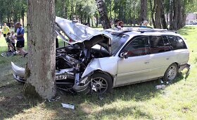 Nuo kelio nuvažiavo &bdquo;Opel Omega&ldquo; ir skaudžiai rėžėsi į medį