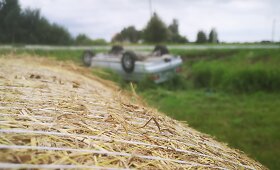 BMW kelionę baigė ant stogo