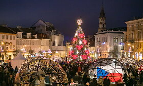 Rotu&scaron;ės aik&scaron;tėje Vilniuje įžiebta Kalėdų eglutė