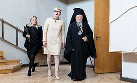 Ingridos &Scaron;imonytės ir Visuotinio (Konstantinopolio) patriarcho Baltramiejaus spaudos konferencija