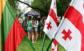 Piketas prie&scaron; Rusijos karinius veiksmus Gruzijoje 
