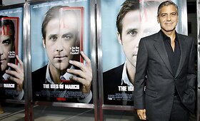 Ryanas Goslingas ir George'as Clooney filmo &bdquo;Kovo idos&ldquo; premjeroje