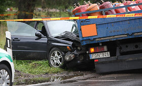 &bdquo;Subaru Impreza&ldquo; ir dujų balionus gabenusio sunkvežimio susidūrimas Vilniuje