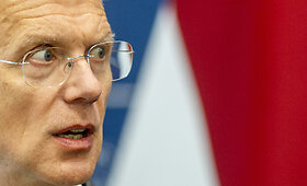 Gabrieliaus Landsbergio ir Latvijos užsienio reikalų ministro Kri&scaron;janio Karinio spaudos konferencija