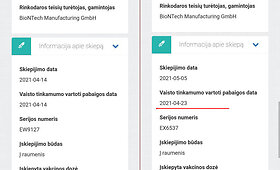 Skiepų informacijoje &ndash; pasibaigęs vakcinos galiojimo terminas
