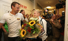 Rūtos Meilutytės sutiktuvės Vilniaus oro uoste
