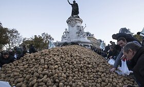 Protestuojantys ūkininkai Paryžiuje i&scaron;vertė tonas bulvių