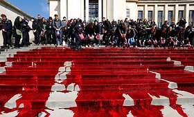 Paryžiuje per protestą liejosi netikras kraujas