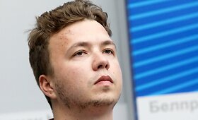 Romanas Protasevičius spaudos konferencijos metu