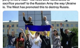 Internete plinta nuotrauka, kurioje tariamai įamžinti nacių stiliumi saliutuojantys jaunavedžiai ukrainiečiai ir jų draugai