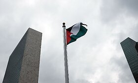 Jungtinių Tautų būstinėje Niujorke pirmą kartą i&scaron;kelta Palestinos vėliava