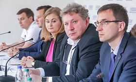 Spaudos konferencija, kurioje pristatytas daugiabučio renovacijos projektas