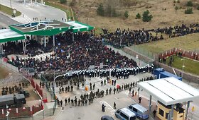 Migrantai Baltarusijoje prie sienos su Lenkija