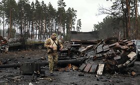 Sunaikinta rusų tankų kolona Dmytrivkos kaime