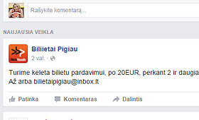I&scaron;ai&scaron;kintas bilietų į koncertą pardavimo sukčiavimo atvejis