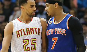 Aistros Atlantoje: Carmelo Anthony smogė &bdquo;Hawks&ldquo; puolėjui į veidą