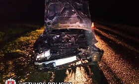 Po smūgio į stirną &bdquo;Audi&ldquo; kaktomu&scaron;a rėžėsi į &bdquo;VW Passat", &scaron;is užsidegė