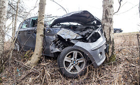 Vilkiko kliudytas BMW automobilis nulėkė nuo kelio