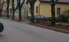 Taupūs žmonės automobilį stato ant &scaron;aligatvio