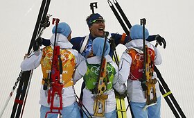 Sočio mi&scaron;rioje biatlono estafetėje triumfavo norvegai
