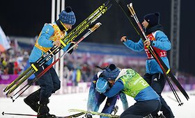 Sočyje UkSočyje Ukrainos biatlono komanda triumfavo moterų estafetėje