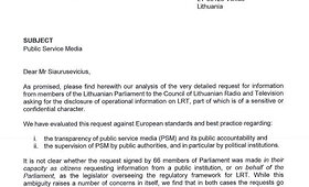 EBU teisės direktoriaus Richardo Burnley lai&scaron;kas LRT vadovui Audriui Siaurusevičiui (anglų kalba):
