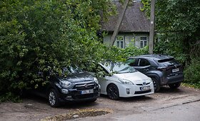 Stiprus vėjas Vilniuje varto tvoras ir laužo medžius
