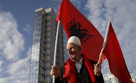 Kosovo albanų protestas Pri&scaron;tinoje
