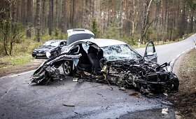 Karačiūnų gatvėje BMW atsitrenkė į medį
