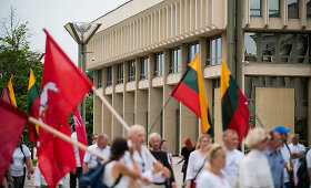 &Scaron;eimos gynimo mar&scaron;o dalyvių protestas toliau vyksta prie Seimo