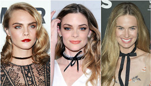 Įžymybės, pasipuošusios kaklo juostelėmis: Cara Delevingne, Jaime King, Alice Callahan