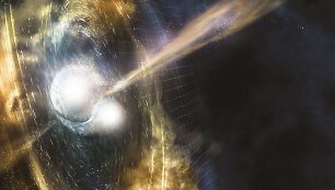 Taip menininkai įsivaizduoja neutroninių žvaigždžių susidūrimą